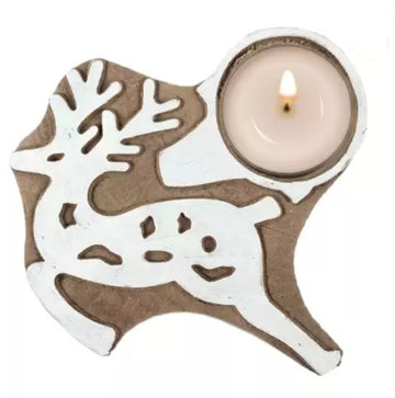 Wooden Christmas Dear Shape Tea Light Candle Holder Stand Hand Carved Block