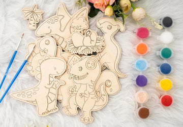 DIY MDF Dinosaur Painting Kit, Unfinished Dino Coloring Craft Set for Kids