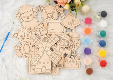 DIY Wooden Unfinished Farm Painting Kit For Kids, MDF DIY Coloring Craft Set