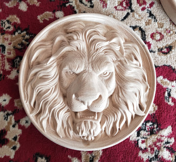 Handmade Lion Head Wood Carved Wall Art, 3D Wood Wall Decoration
