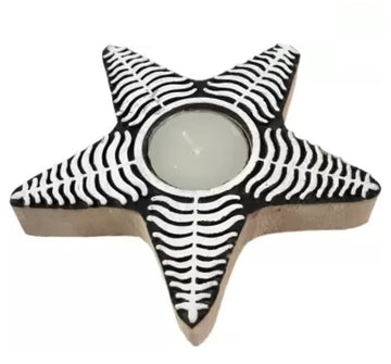 Wooden Christmas Star Shape Tea Light Candle Holder Stand Hand Carved Block