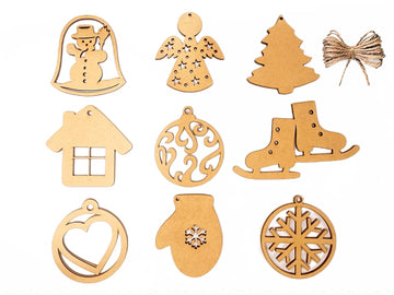 KV Crafts Unfinished MDF Wooden Christmas Tree Oranaments