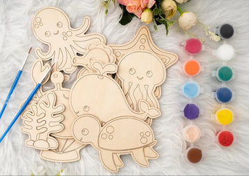 DIY MDF Sea Animals Painting Kit, Unfinished Coloring Craft Set for Kids