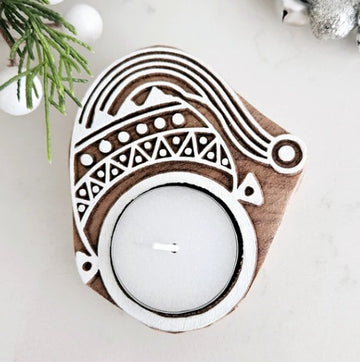 Wooden Christmas Santa Design Tea Light Candle Holder Stand Handmade Block