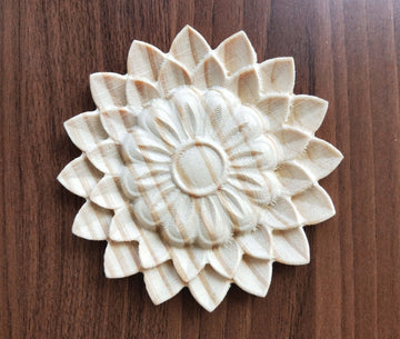 Decorative Flower Shape Applique for Furniture, Round Flower Shape Onlays Wood Carving, Onlay Applique