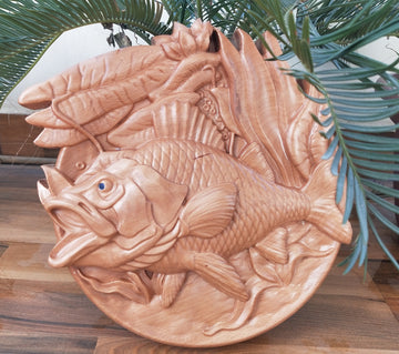 Handmade Fish Wood Carved Wall Art, 3D Wood Wall Decoration