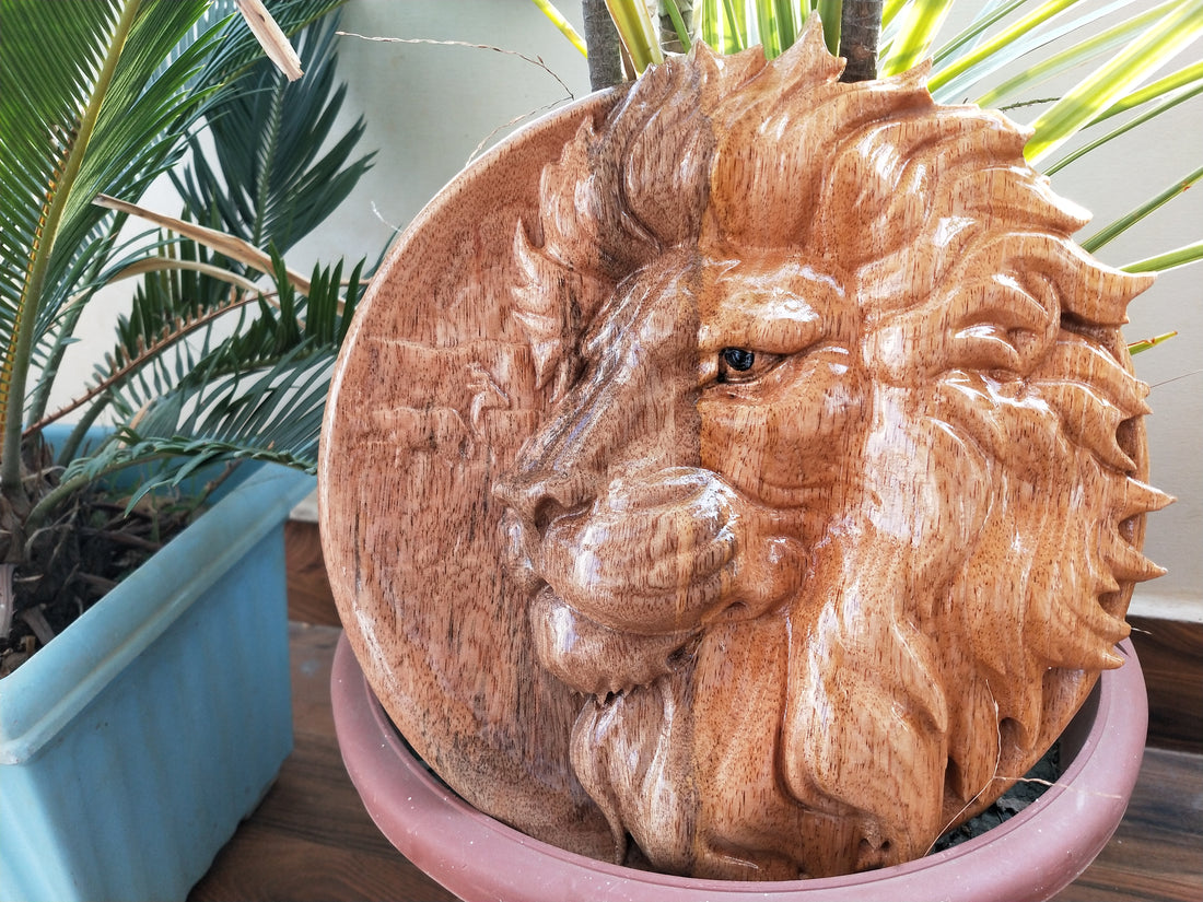 Lion Decor Wood Carving Wall Hanging Home Decor