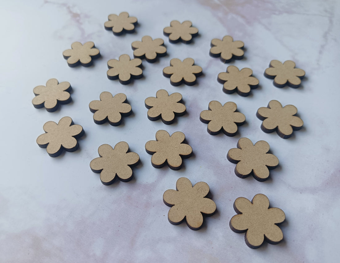 MDF Flower Shape Small Cutout, Flower Style Embellishments - Pack of 20