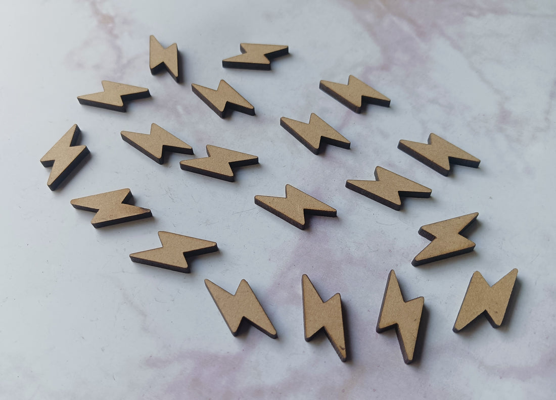 MDF Electricity Symbol Small Cutout, Electricity Symbol Embellishments - Pack of 20