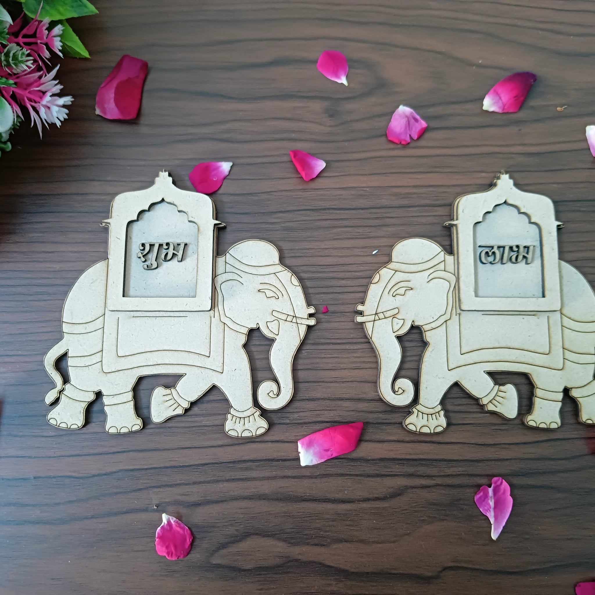 Elephant Pattern MDF Shubh Labh Cutouts