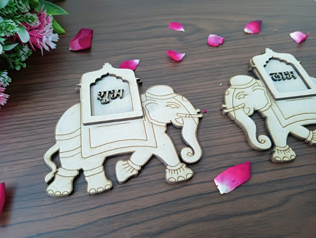 Elephant Pattern MDF Shubh Labh Cutouts