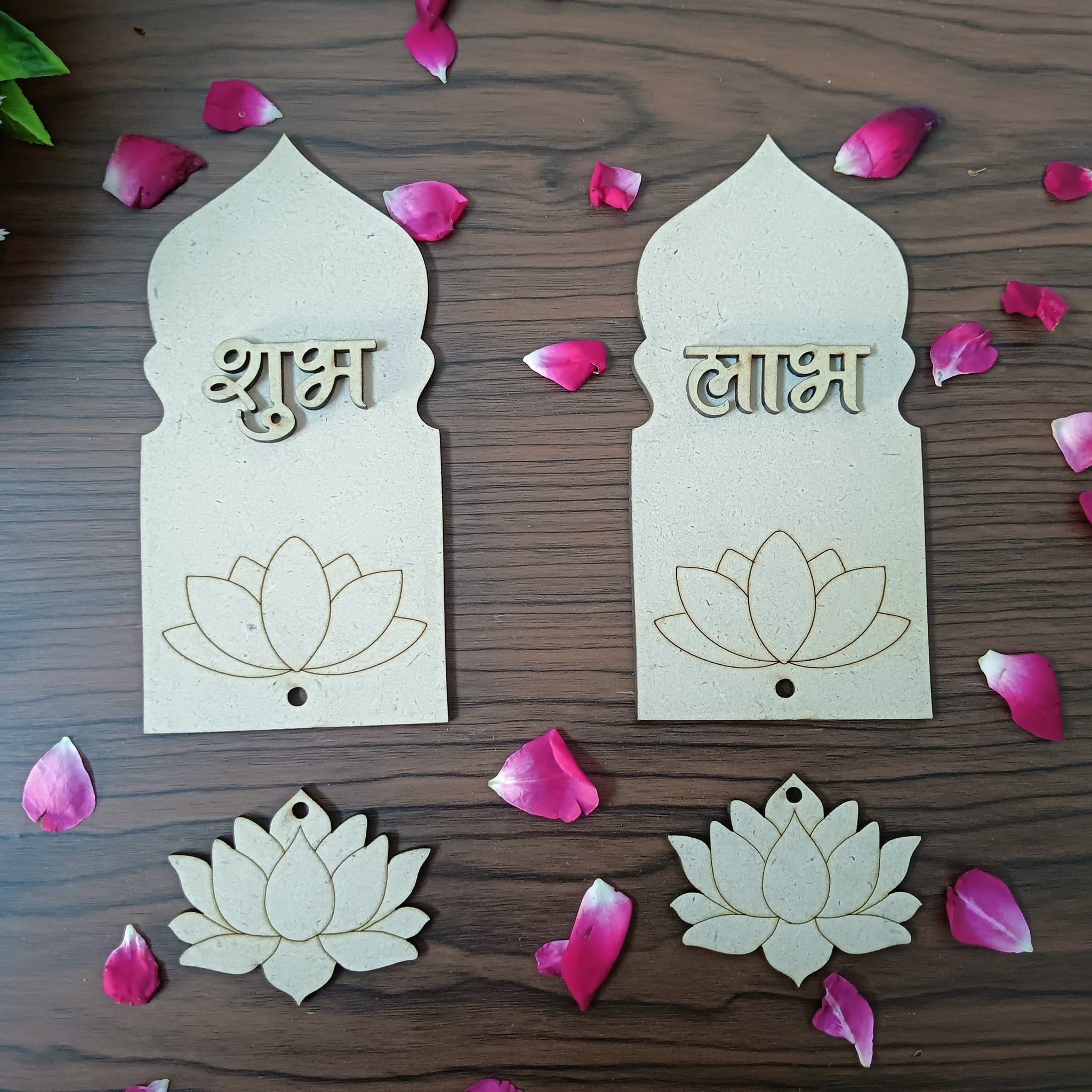 MDF Sleek Jarokha with Lotus Hanging Shubh Labh Cutouts