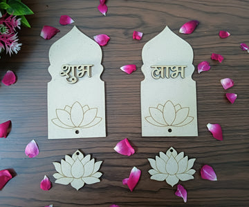 MDF Sleek Jarokha with Lotus Hanging Shubh Labh Cutouts