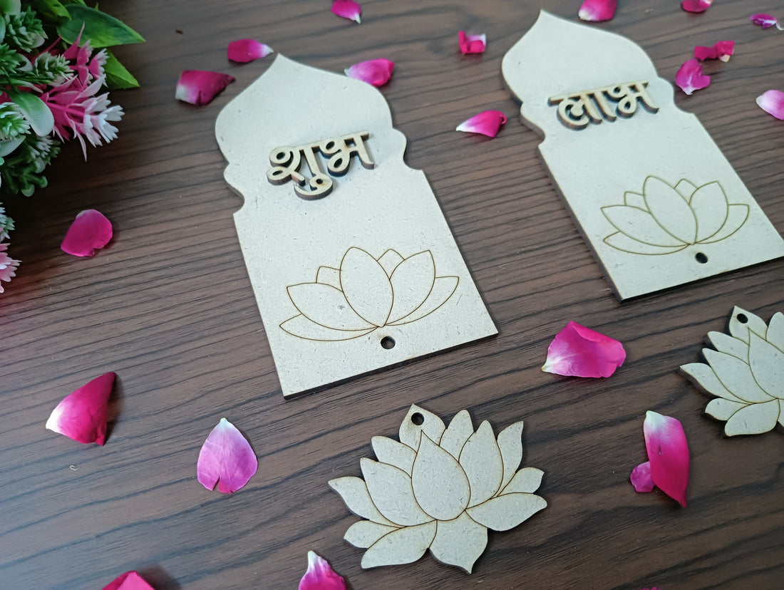 MDF Sleek Jarokha with Lotus Hanging Shubh Labh Cutouts