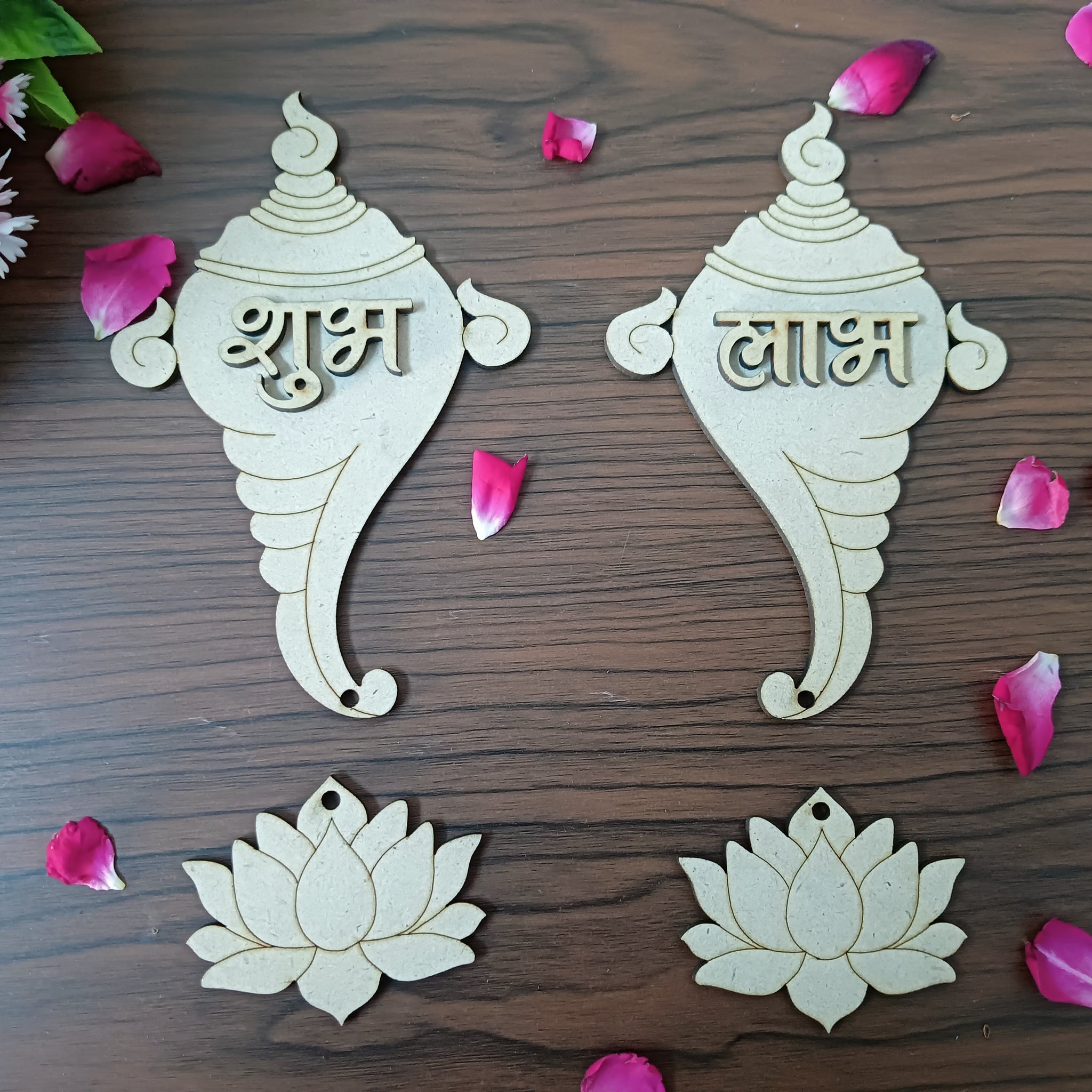 MDF Shanku Shankh Pattern Shubh Labh Cutouts