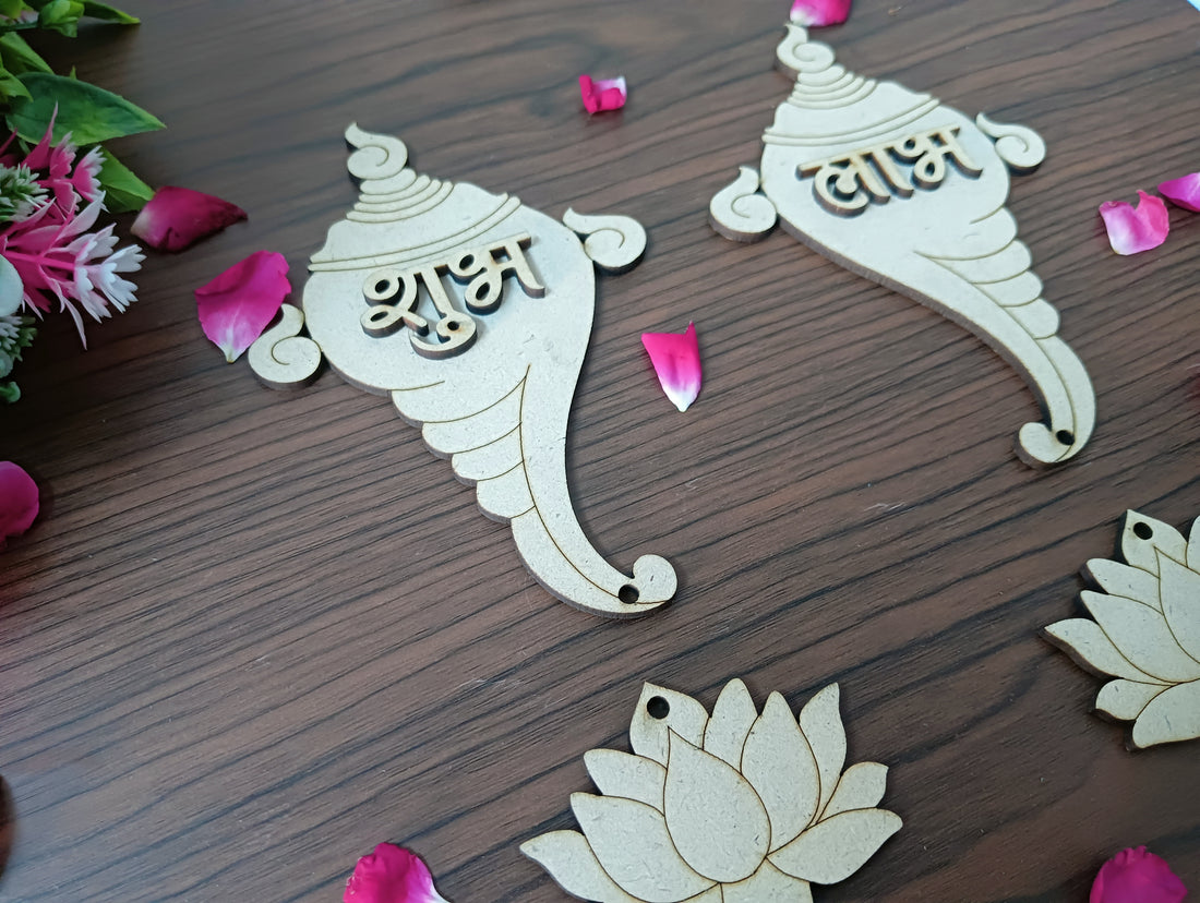 MDF Shanku Shankh Pattern Shubh Labh Cutouts