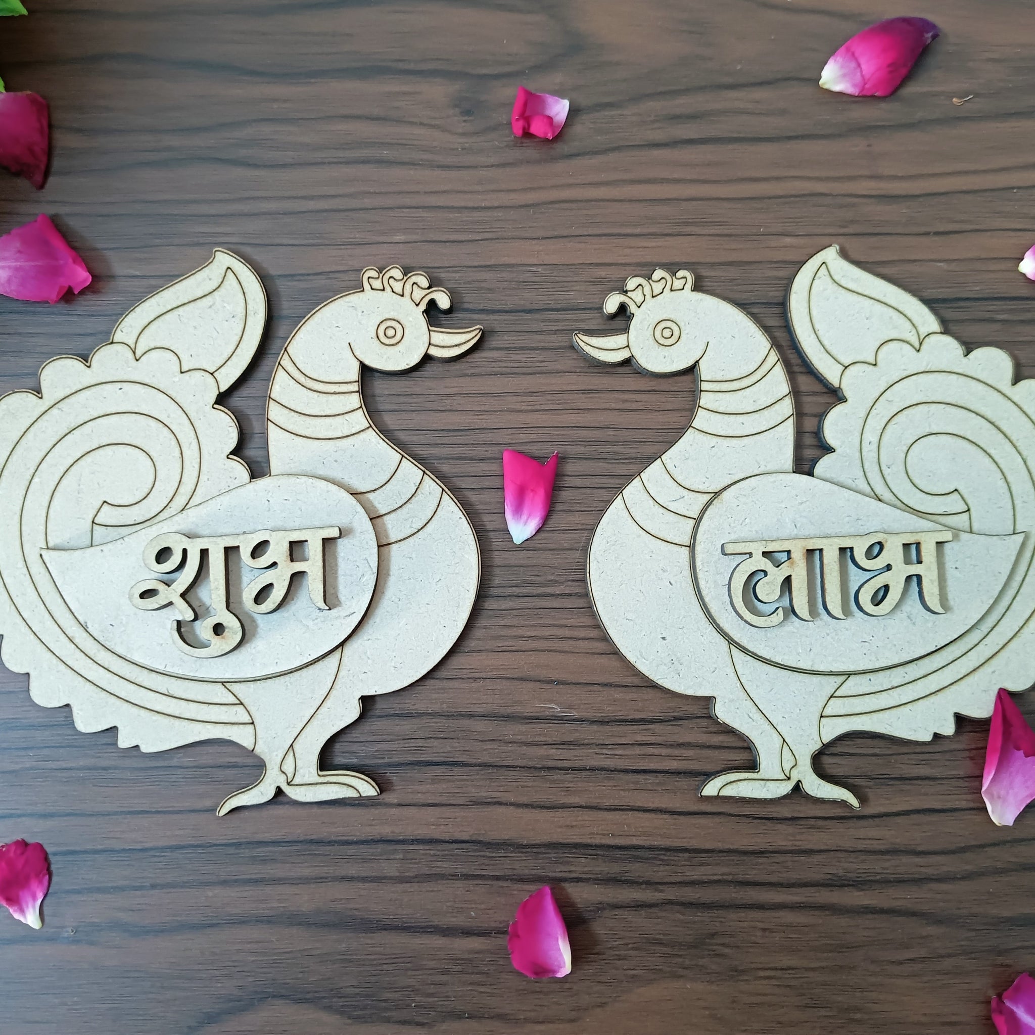 MDF Peacock Pattern Shubh Labh Cutouts for Decoration