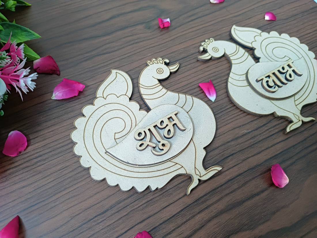 MDF Peacock Pattern Shubh Labh Cutouts for Decoration