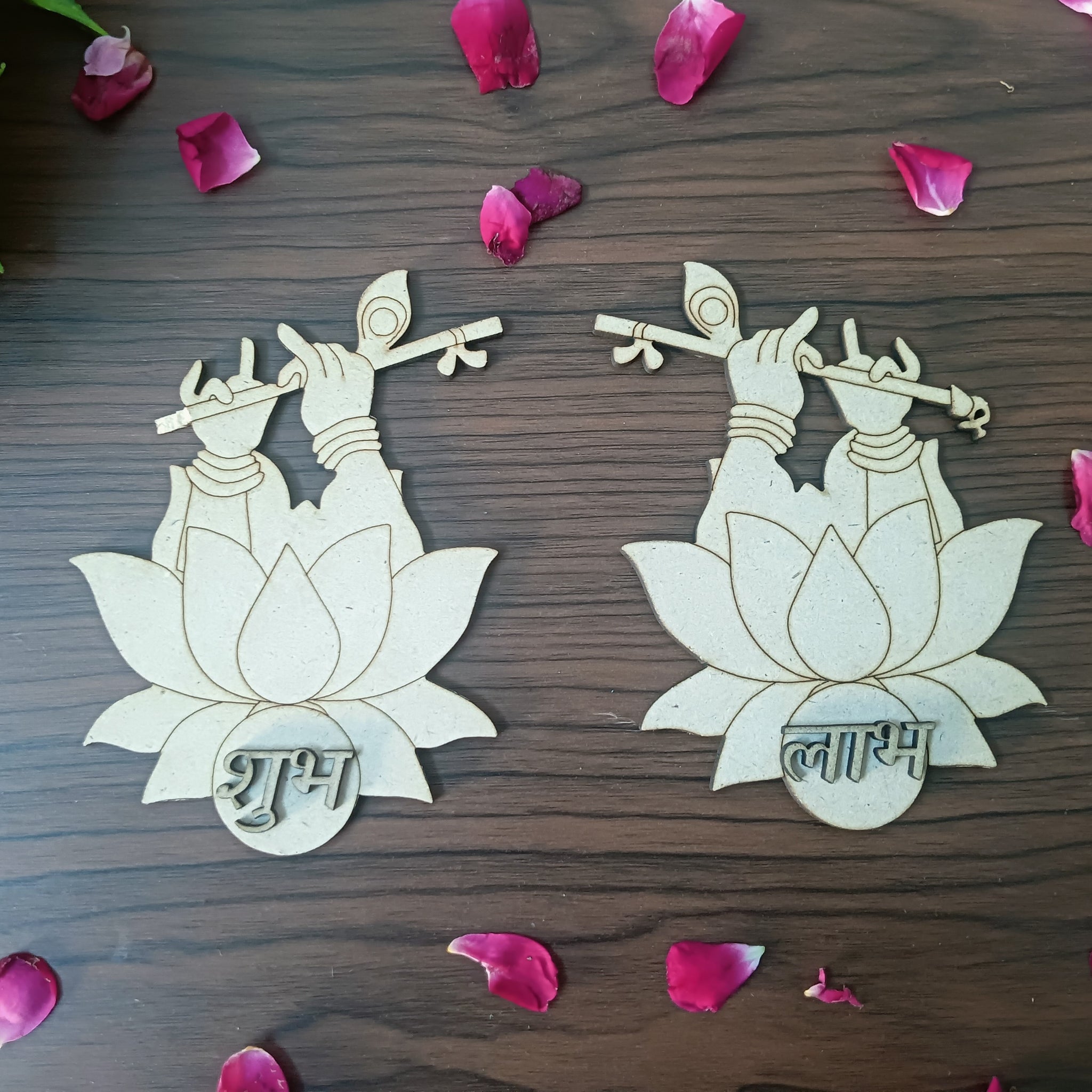 MDF Krishna with Lotus and Flute Shubh Labh Cutouts