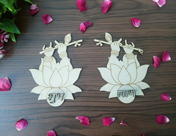 MDF Krishna with Lotus and Flute Shubh Labh Cutouts