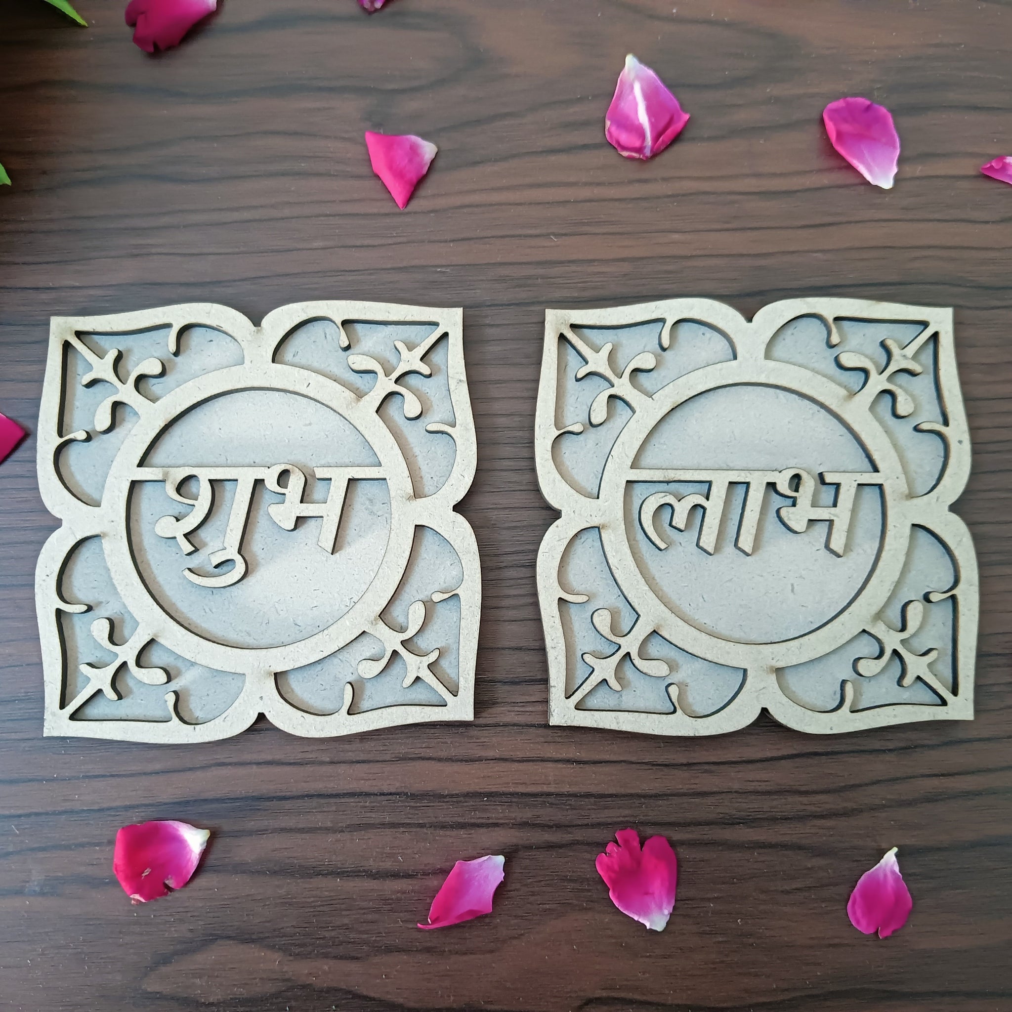 MDF Flower Design Square Shape Shubh Labh Cutouts