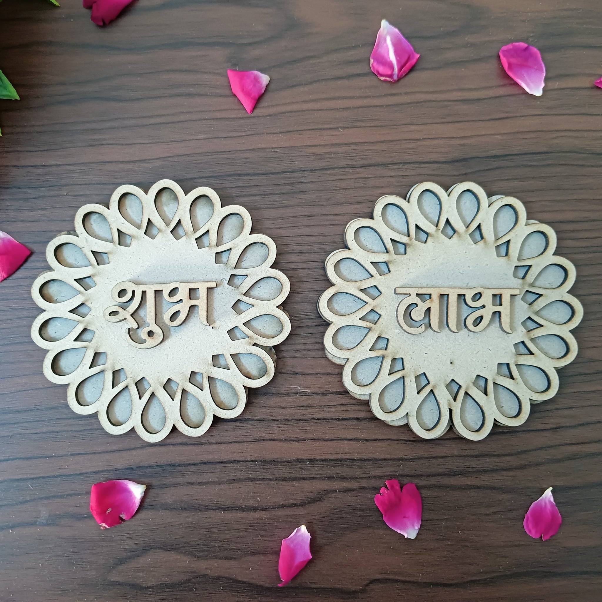 MDF Jali Design Round Shape Shubh Labh Cutouts