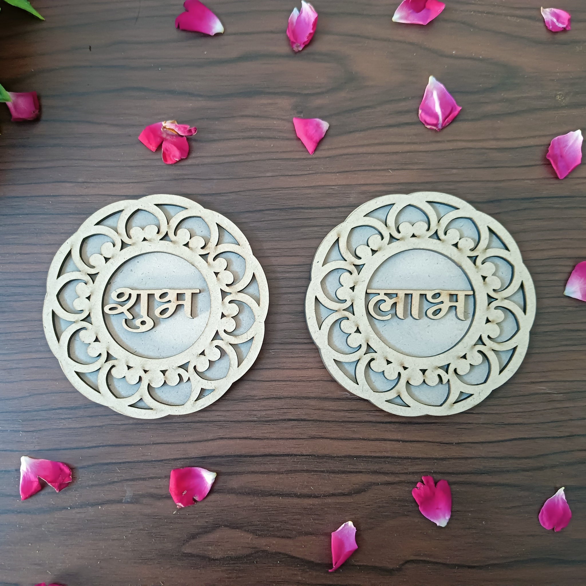 MDF Floral Cut Round Shape Shubh Labh Cutouts