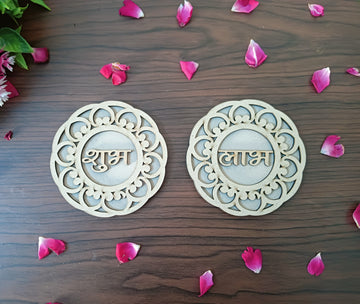 MDF Floral Cut Round Shape Shubh Labh Cutouts