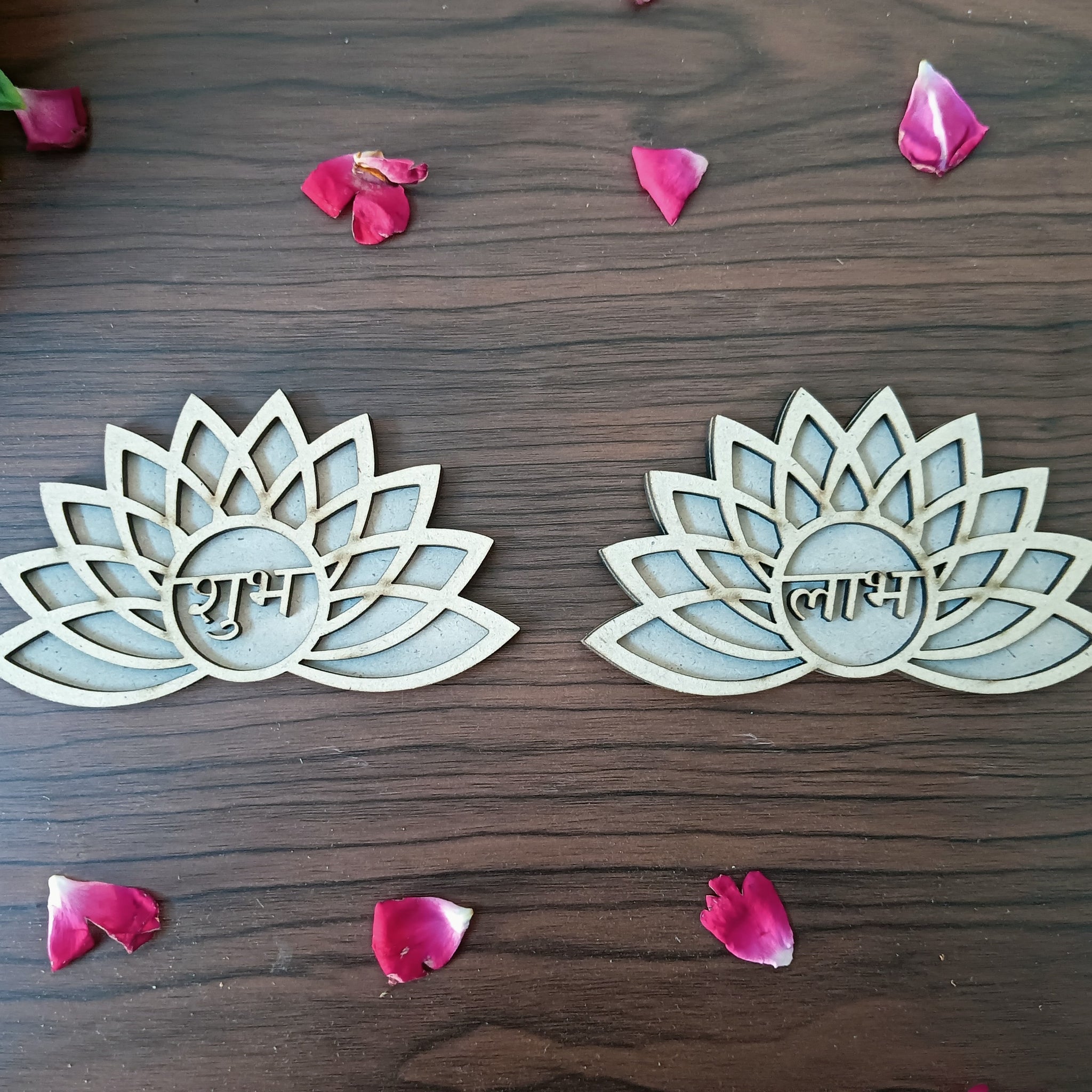 MDF Jali Cut Lotus Pattern Shubh Labh Cutouts