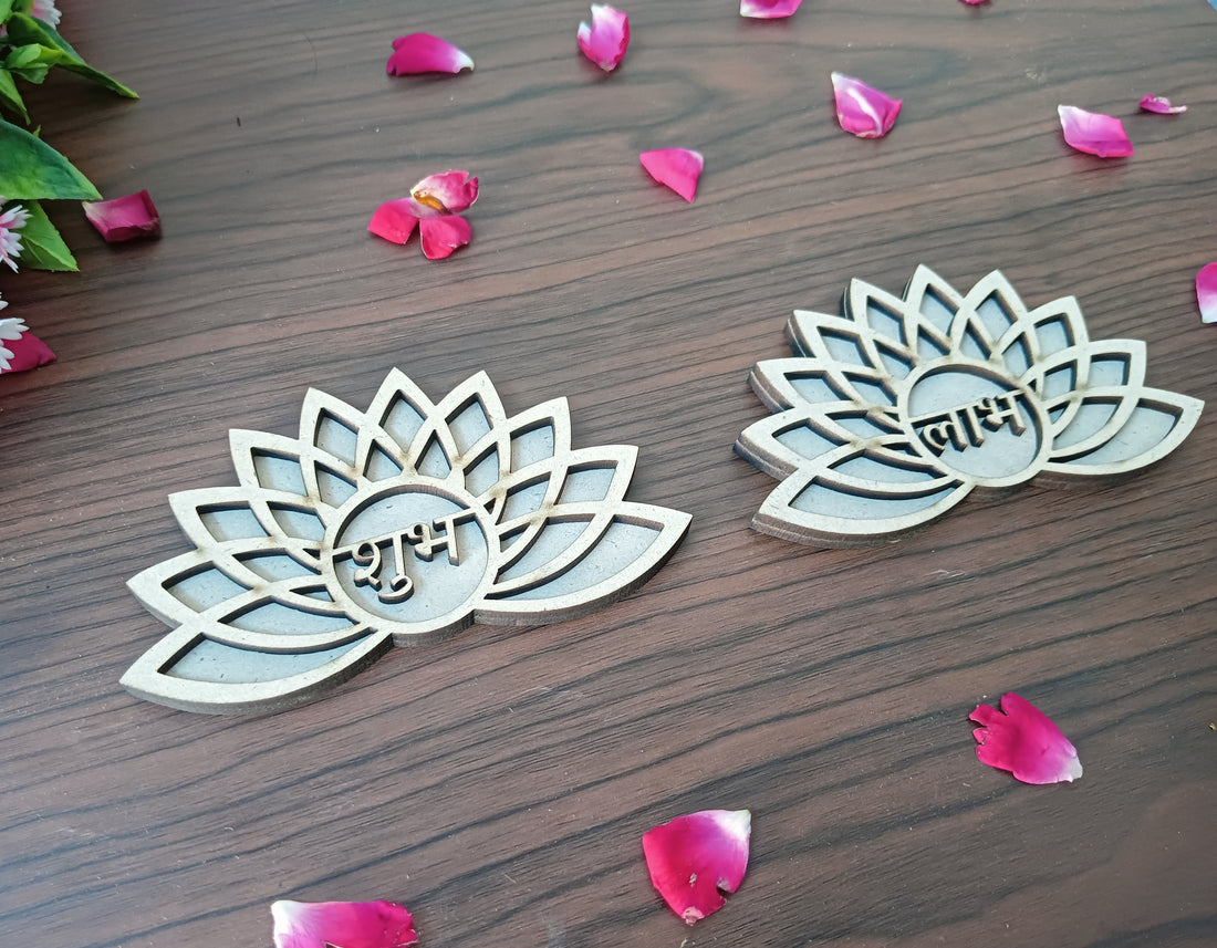 MDF Jali Cut Lotus Pattern Shubh Labh Cutouts