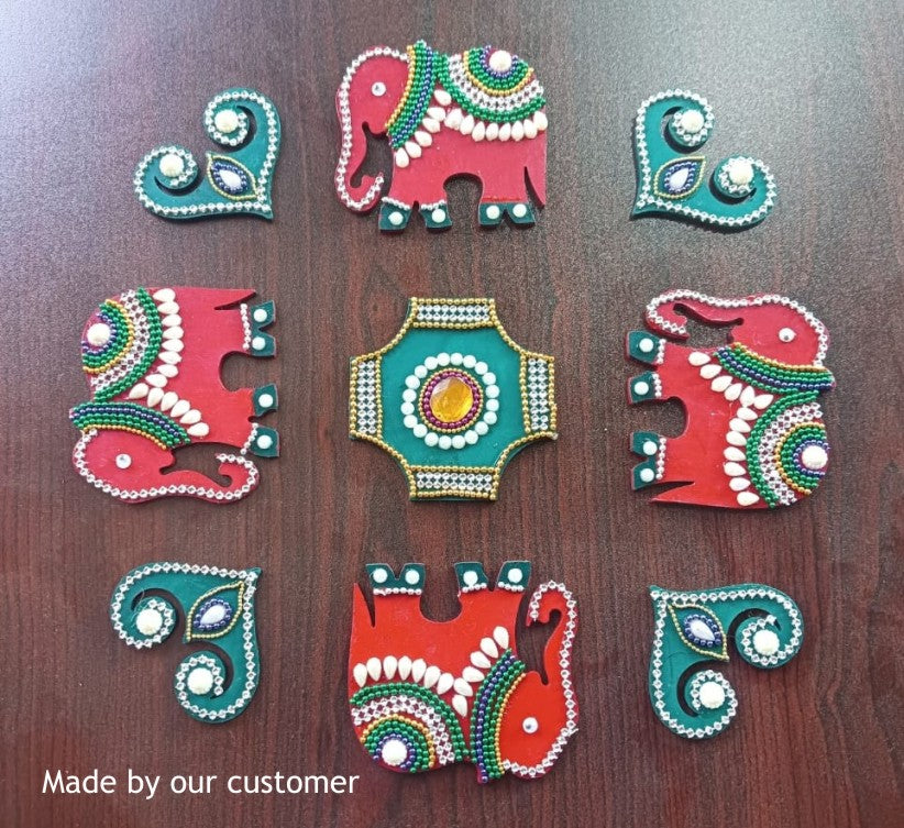 MDF Elephant Design Rangoli Cutout