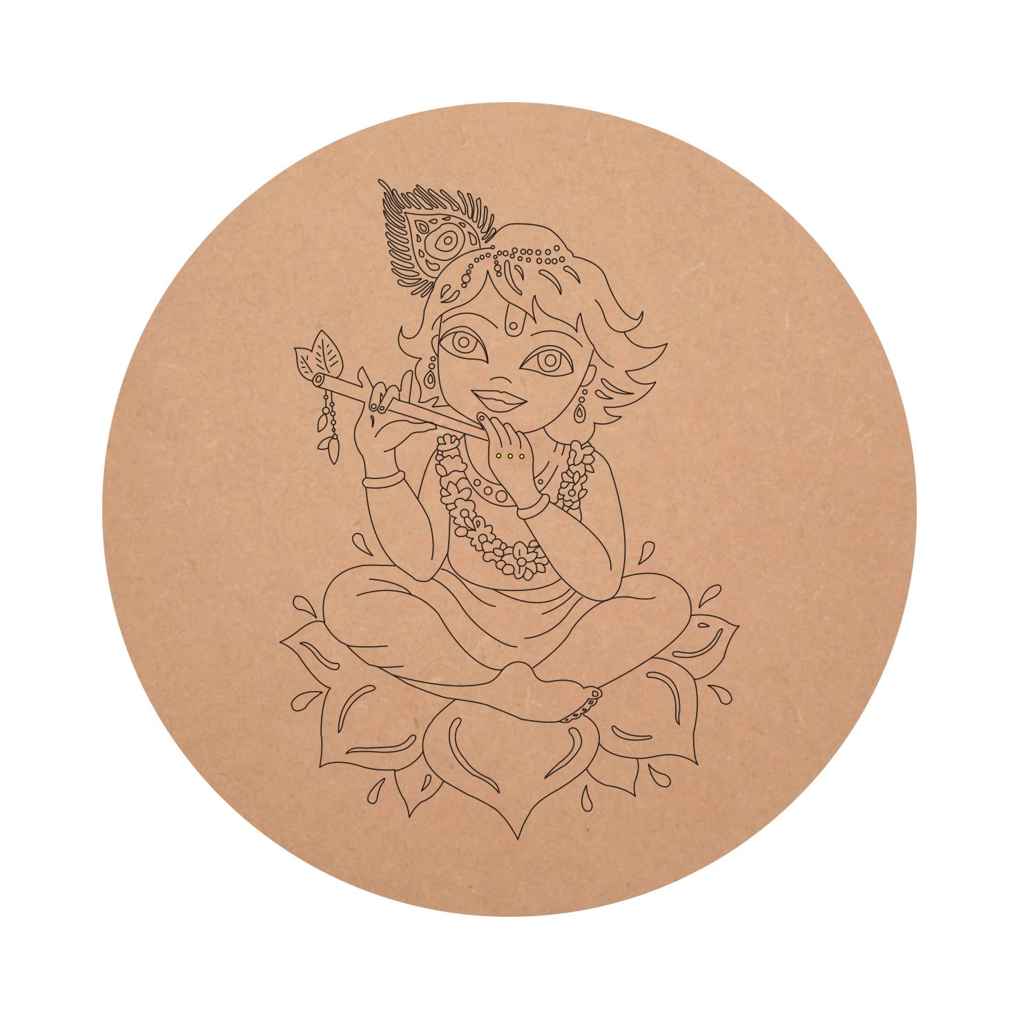 MDF Pre Marked Little Krishna Playing the Flute Round Base