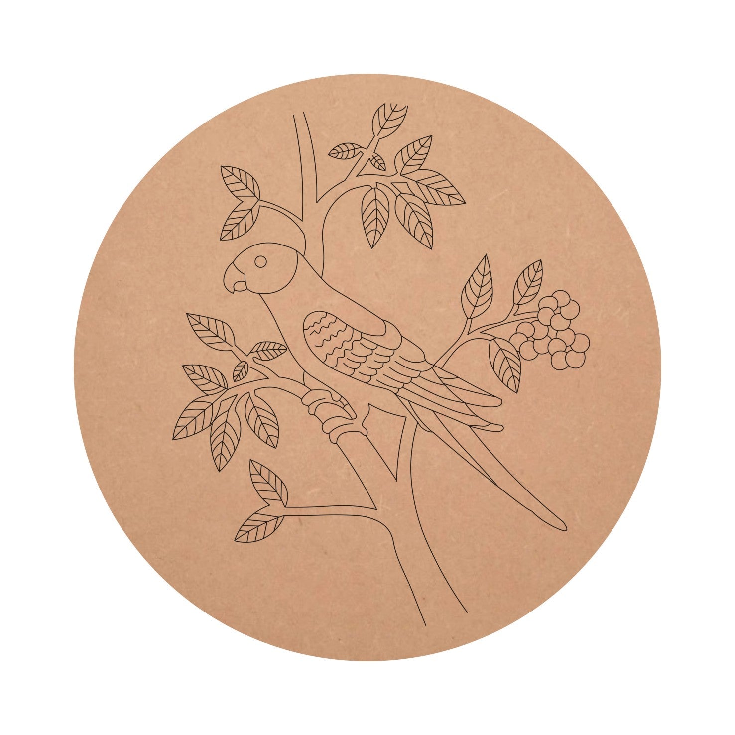 MDF Pre Marked Parrot on Tree Pattern Round Raw Base