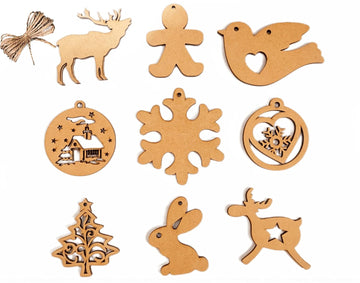 KV Crafts Christmas MDF Laser Cut for Decoration DIY Prodcuts (Pack of 18)