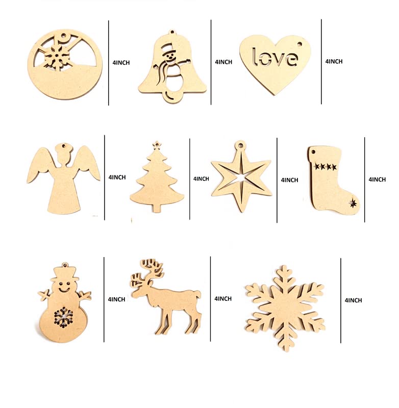 KV Crafts MDF Wooden Christmas Ornaments Cutout for Tree Decoration (Pack of 20)