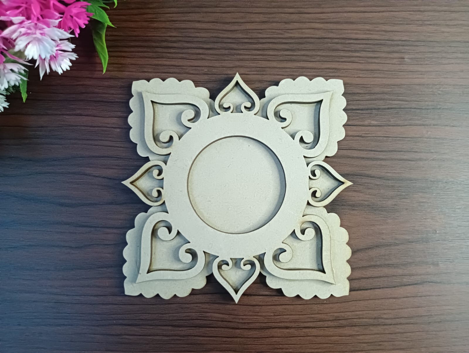 MDF Chaukad Pattern T-Light Candle Holder