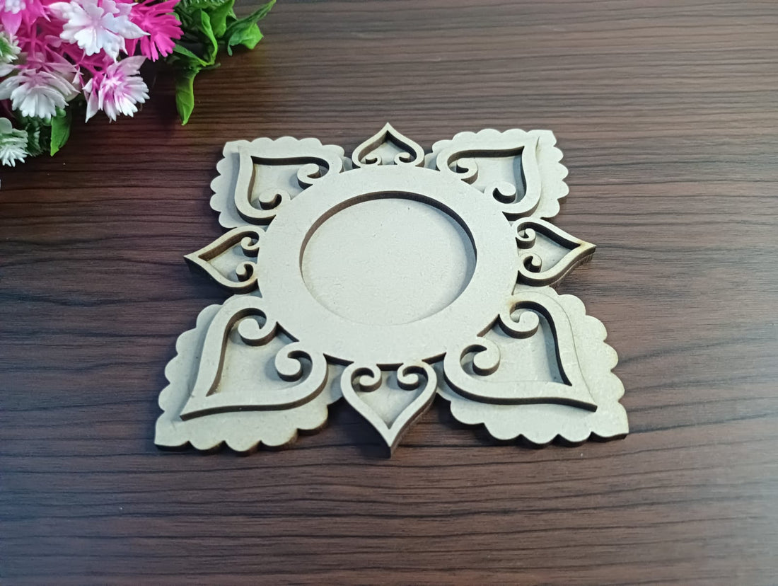 MDF Chaukad Pattern T-Light Candle Holder