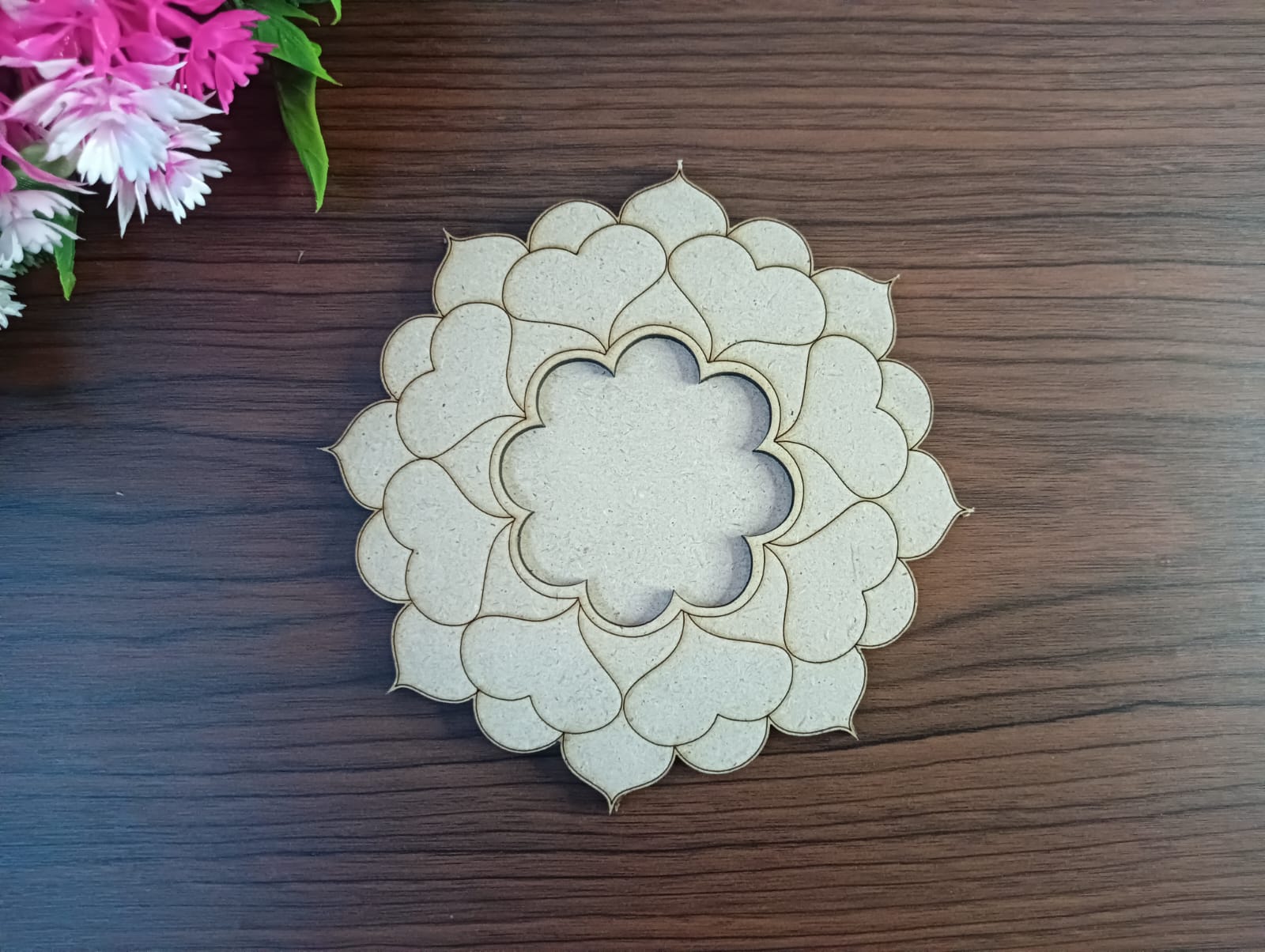 MDF Heart Pattern T-Light Candle Holder