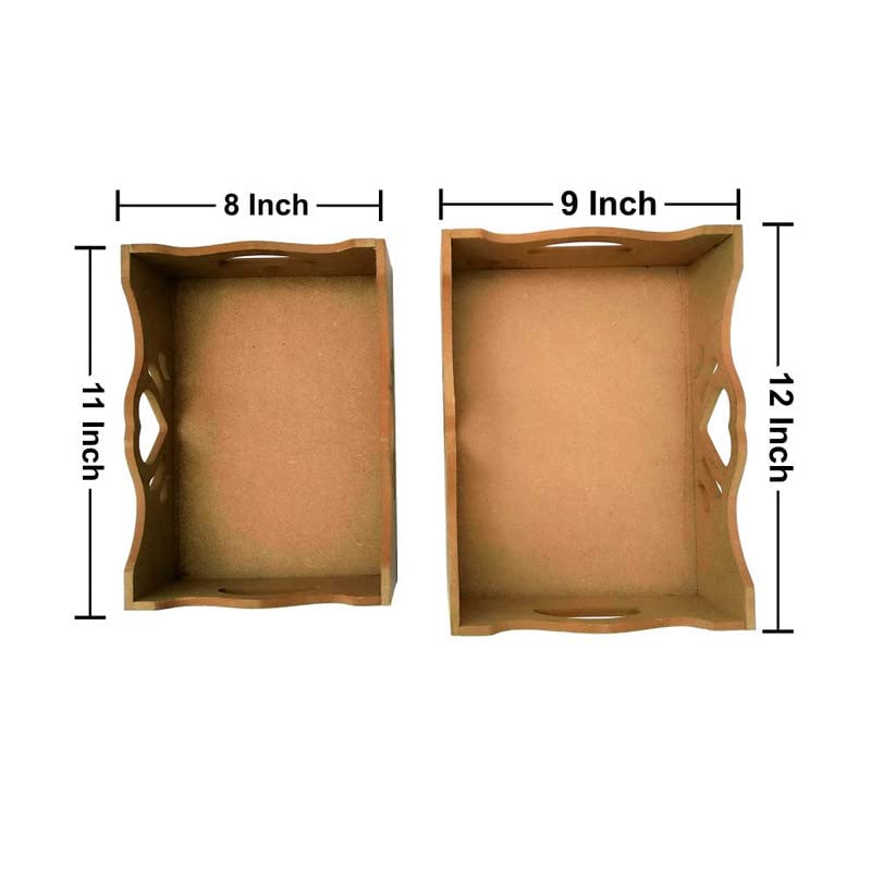 Heart Shape MDF Tray, Unfinished Raw Tray for Art and Paint - Set of 2