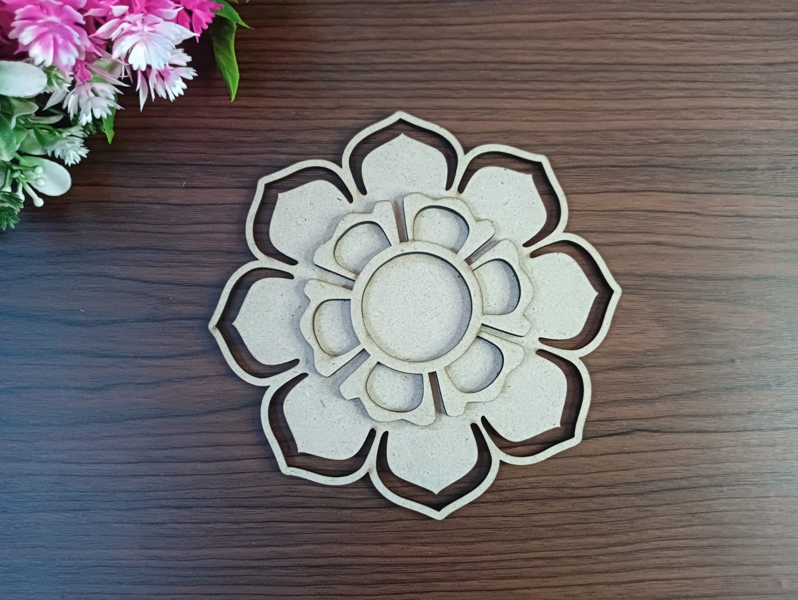 MDF Flower Center Pattern T-Light Candle Holder