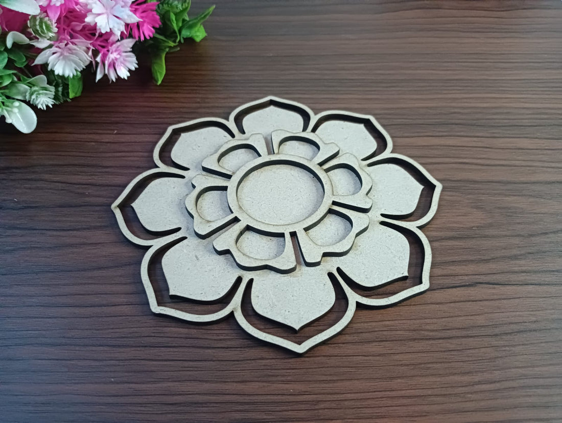 MDF Flower Center Pattern T-Light Candle Holder