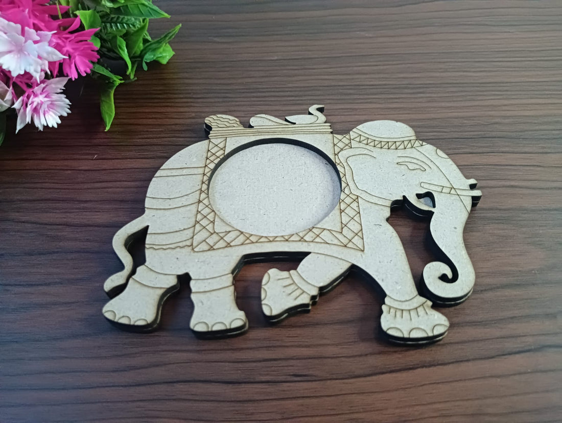 MDF Pre Marked Elephant Design T-Light Candle Holder