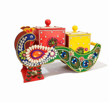 Wooden Meenakari Peacock Shape Dry Fruit Box