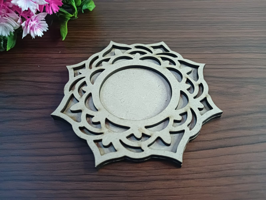 MDF Round Jali Pattern T-Light Candle Holder