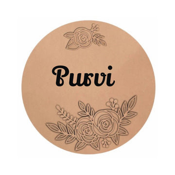 Rose Flower Pattern MDF Personalized Kids Name Plaque