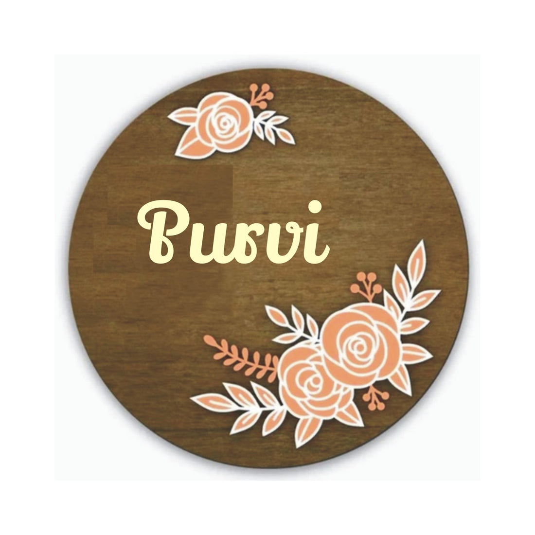 Rose Flower Pattern MDF Personalized Kids Name Plaque