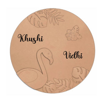 MDF Flamingo Pattern Kids Wall Name Art