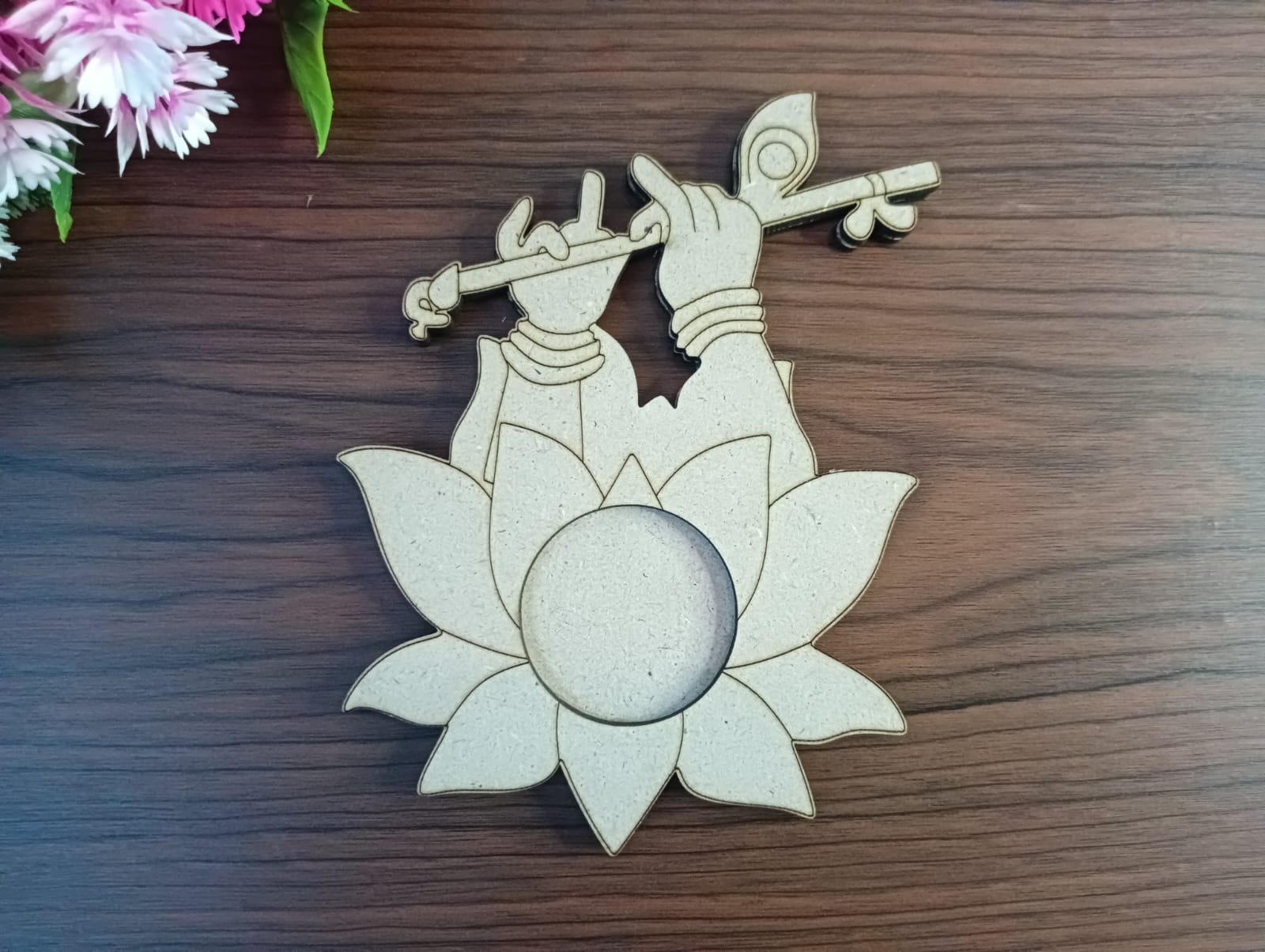 MDF Lotus with Flute T-Light Candle Holder