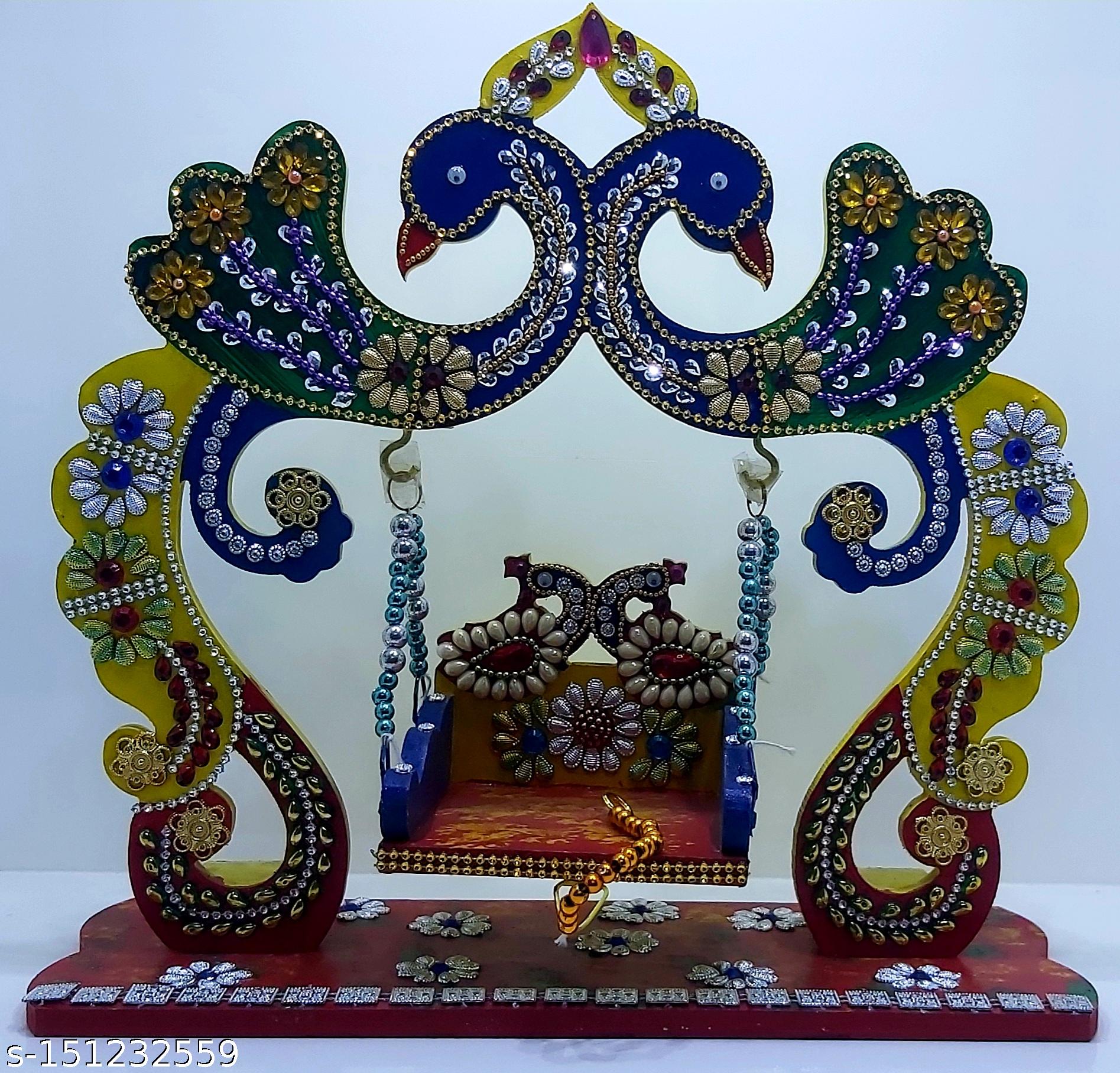 KV Crafts Peacock Design Thakur Ji Jhula Pooja Articles 4" Pink