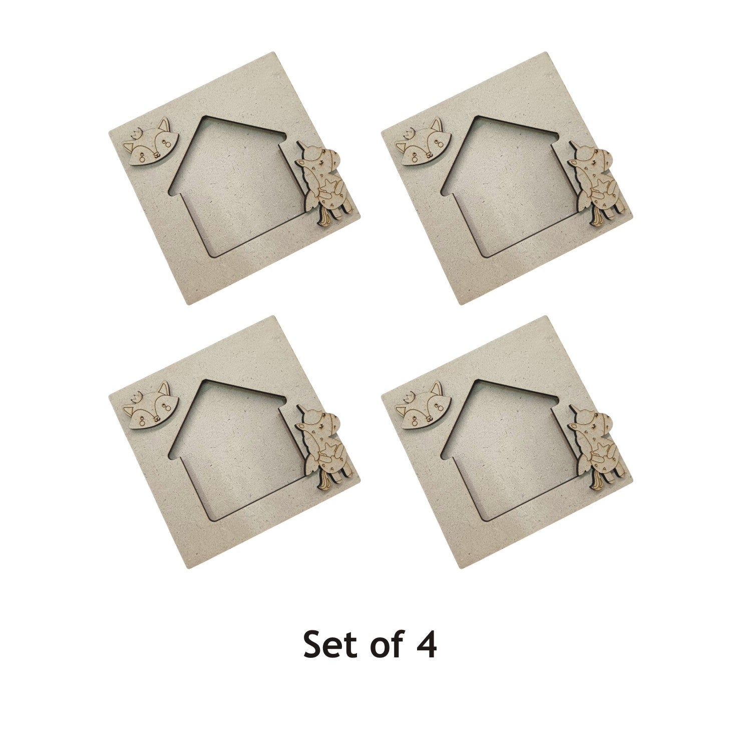 MDF House Pattern Photo Frame Fridge Magnet - Set of 4